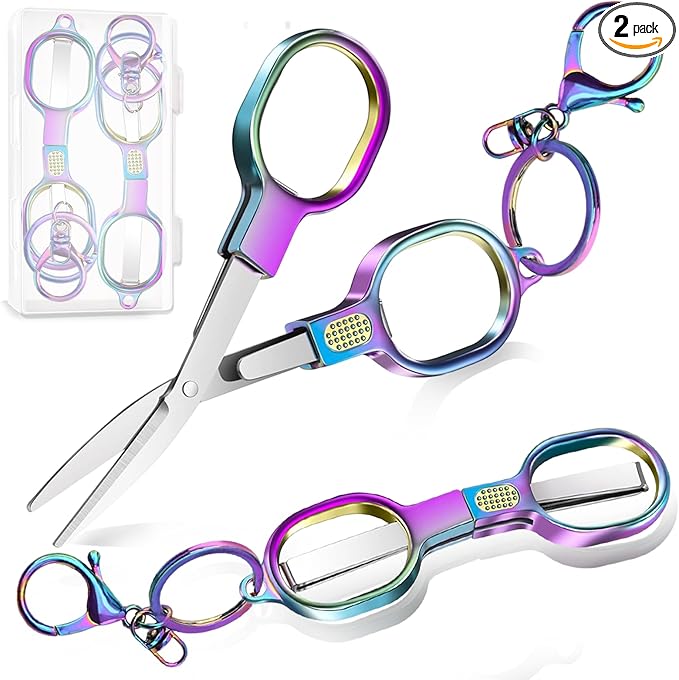 2 PCS Stainless Steel Mini Folding Scissors, Safety Pocket-Sized Multipurpose by Unknown