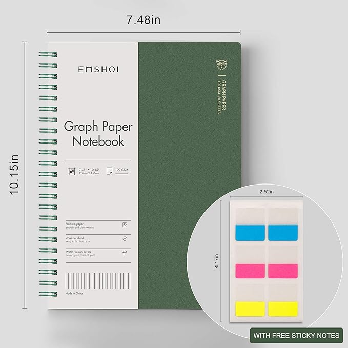 EMSHOI Graph Paper Spiral Notebook 7.48" x 10.15" - Image 5