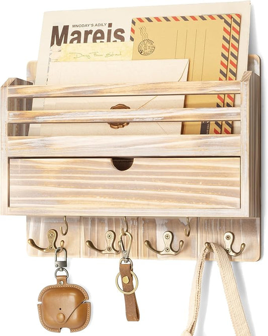 Rebee Vision Farmhouse Mail Organizer Wall Mount – Decorative Key and Mail by REBEEVISION