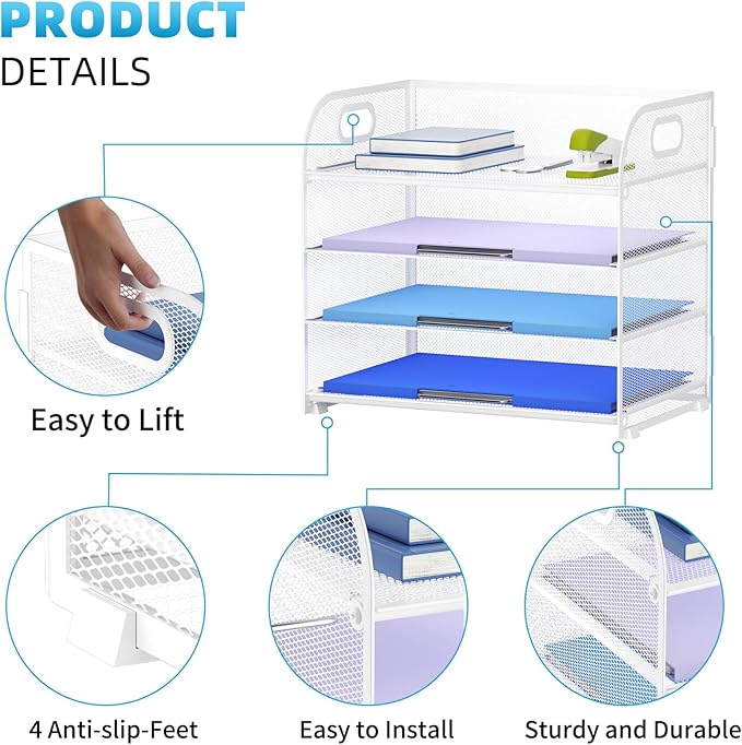 Marbrasse 4 Tier Paper Organizer Letter Tray, Mesh Desk File Organizer - Image 4