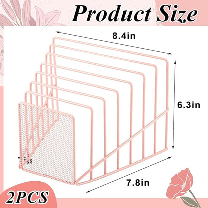 2 Pcs 7 Section Incline File Sorter Metal Wire Mesh File Rack - Image 2
