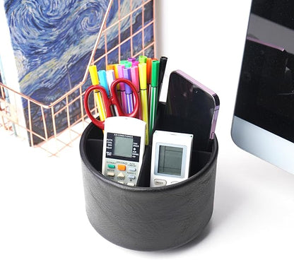Hennaja Round Leather Art Supply Organizer, Remote Control Holder, 360 Degree - Image 6