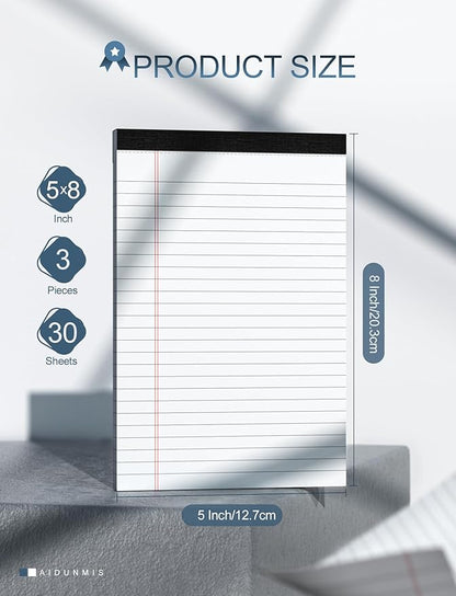 Aidunmis 3 Pack Small Legal Pads 5x8 White Notepads Paper Tablets 5x8 Legal Pad - Image 2