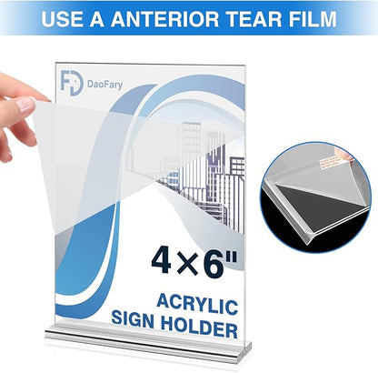 Daofary 12 Pack Acrylic Sign Holder 4 x 6, Double-Sided Stand up Table Top Sign - Image 7