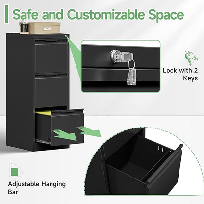 3-Drawer File Cabinet with Lock, Metal Vertical Filing Cabinets - Image 6