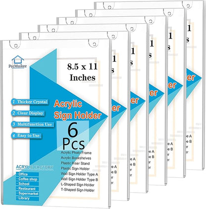 PecMuikee Acrylic Sign Holder 8.5x11, Wall Mount Acrylic Sign Holder and by PecMuikee