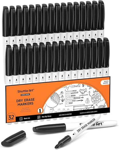 Shuttle Art Dry Erase Markers, 32 Pack Black Whiteboard Markers, Fine Tip Dry by ShuttleArt