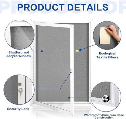 SWANCROWN Enclosed Bulletin Board Grey Felt Displays Boards Weather Resistant - Image 3