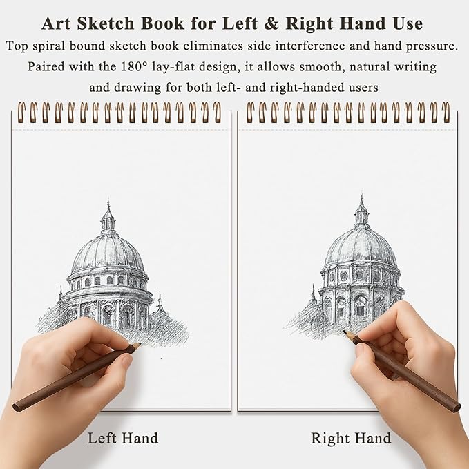 9"X12" Sketch Book Bulk, Top Spiral Bound Sketch Pad, 3 Pack 100 Sheets Each - Image 6