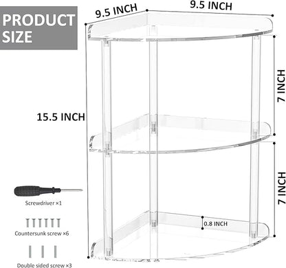 Sezanrpt 3 Tier Acrylic Corner Shelf Organizer Storage 9.5x9.5x15.7 Inch - Image 3