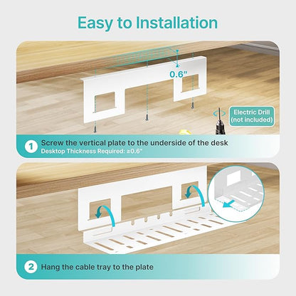 PEGZONE Under Desk Cable Management Tray, 15.7 Inches Metal Cord Organizer Rack - Image 6