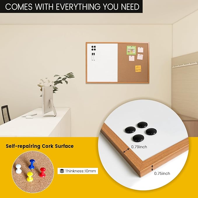 Combination Writeboard 36"x 24" Magnetic Whiteboard & Cork Board Dry Erase - Image 4