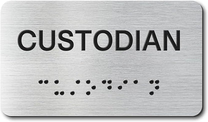 Custodian Signs with Raised Text & Grade 2 Braille, Brushed Aluminum/Silver by EliteSign
