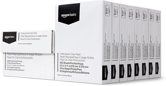 Amazon Basics Multipurpose Copy Printer Paper, 20 lb, 8.5 x 11 Inches, 8 Reams by AmazonBasics