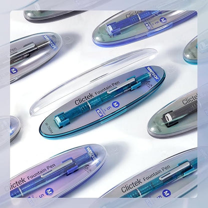 WRITECH Clictek Fountain Pen Retractable: Medium Nib Blue Ink Transparent - Image 6