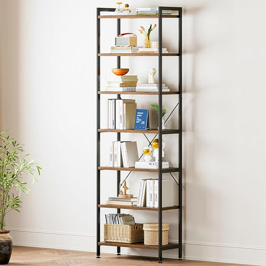 Casaottima Book Shelf, 7 Tier Tall Bookshelf, Modern Wood Bookcase Shelves by Casaottima