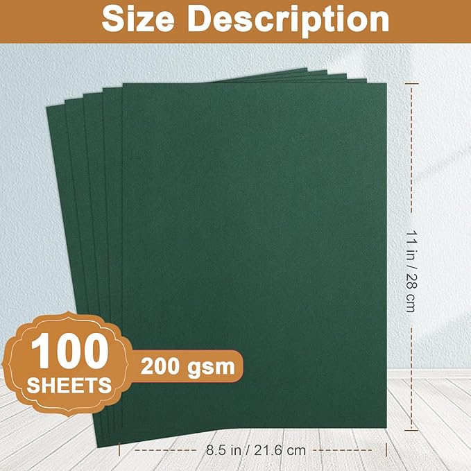 Silunkia 100 Sheets Dark Green Cardstock 8.5 x 11 Crafting Paper, 200gsm/75lb - Image 2