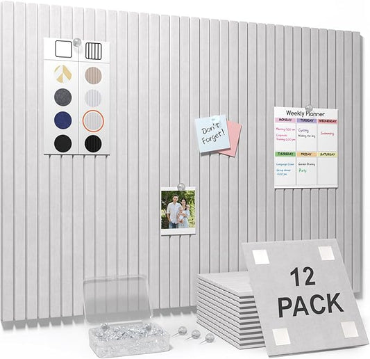 Smarpau Large Cork Board for Walls, 12 Pack Slat Felt Wall Tiles by Smarpau
