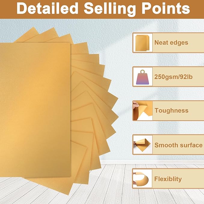 Silunkia 120 Sheets Gold Shimmer Cardstock 8.5 x 11 Metallic Paper, 250gsm/92lb - Image 3