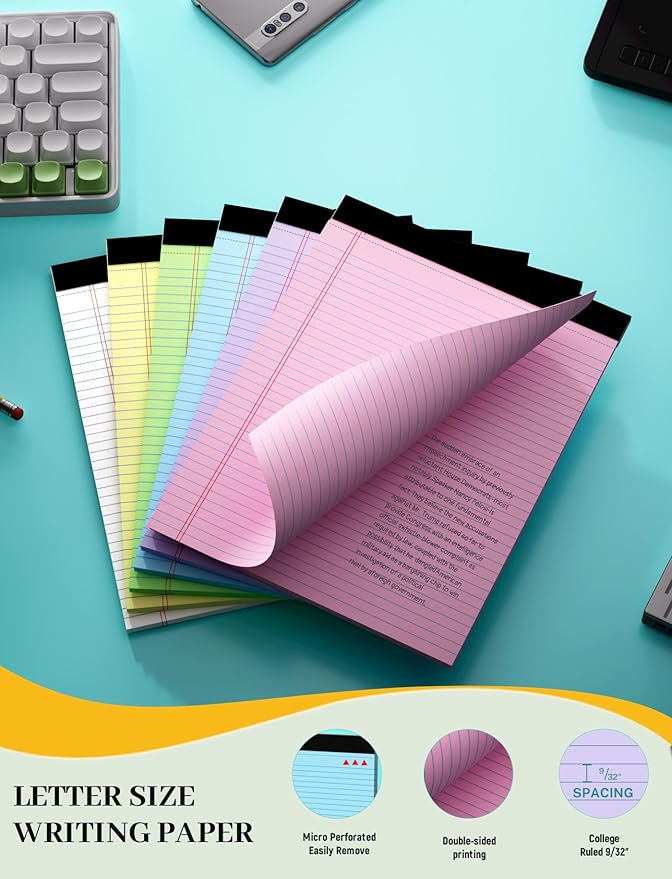 24 Pack Colored Legal Pads 8.5 x 11, College Ruled, 720 Sheets Note Pads 8.5 x - Image 3