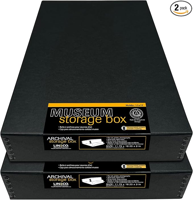 Lineco Museum Archival Storage Box, 11.75x18.25x3 in. Drop Front Design. by Lineco