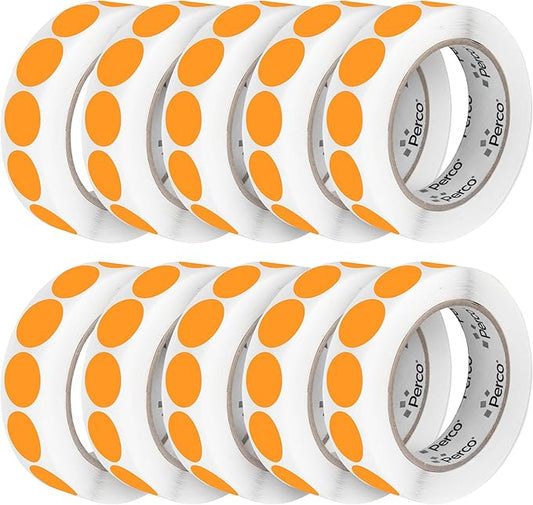 Perco Fluorescent Orange 1-Inch Perforated Circle Dot Sticker Labels—10 Rolls by Perco