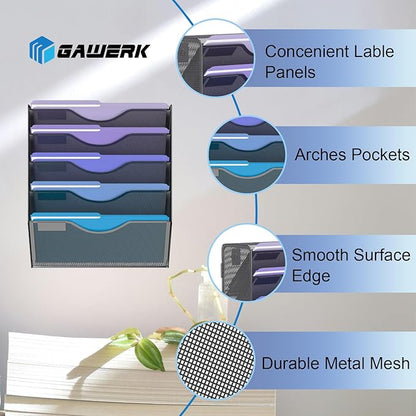 Gawerk 5 Tier Hanging Wall File Organizer, Mesh Mail Paper Orgnization Hanging - Image 3