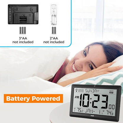 Wall Clock Atomic with Indoor Outdoor Temperature Battery Powered, Easy Reading - Image 4