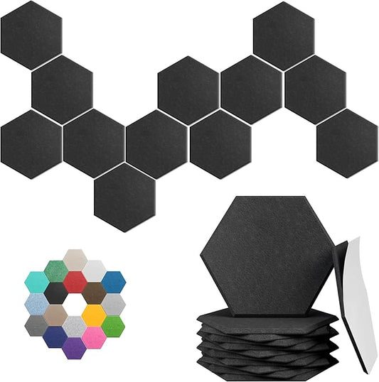 Hexagonal Acoustic Panels-12 Pack High-Density Sound Absorbing Panels by UNECHOACOUSTIC