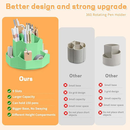 Pencil Pen Holder for Desk, 9 Slots 360 Degree Rotating Desk Organizers - Image 4