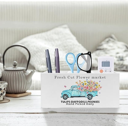 Exqcom Rustic Farmhouse Floral Truck Pen Pencil Holder, Farmhouse Office Decor - Image 2