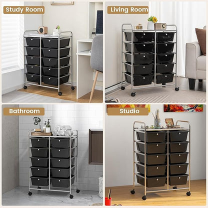 HAPPYGRILL 10-Drawer Rolling Storage Cart, Storage Organizer Cart - Image 6