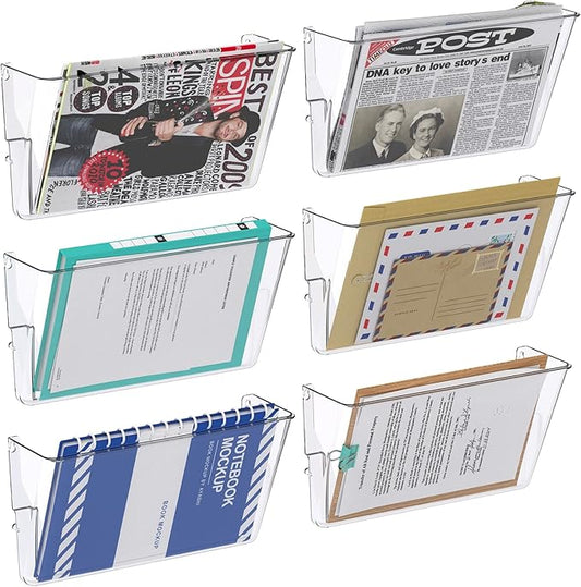 samstar 6 Pack Clear Wall File Holder, Wall Mount Acrylic File Organizer by Samstar