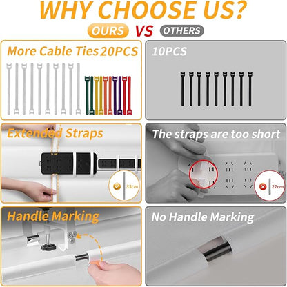 SUREUP9 No Drill Under Desk Cable Management Tray, Fabric Cable Management - Image 3