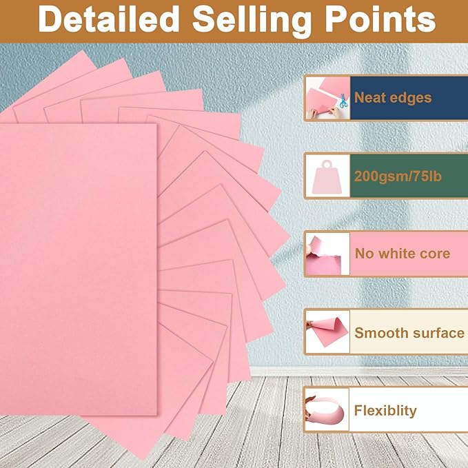 Silunkia 40 Sheets Candy Pink Cardstock 8.5 x 11 Craft Paper, 75lb Premium - Image 3