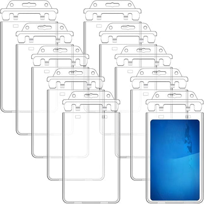Tinlade 100 Pack Permanent Locking Hard Plastic Badge Holder Vertical Clear ID by Tinlade