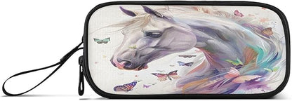 BOENLE White Horse Butterflies Pencil Case Box Boys Girls Large Pencil Pouch - Image 8