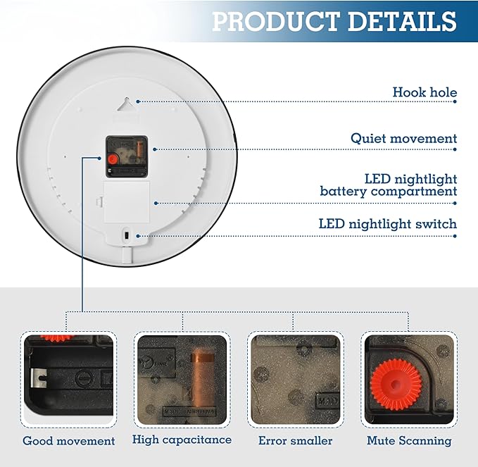 Vozoza Pickleball Game Sports 12 Inch Analog Wall Clocks Battery-Operated - Image 4