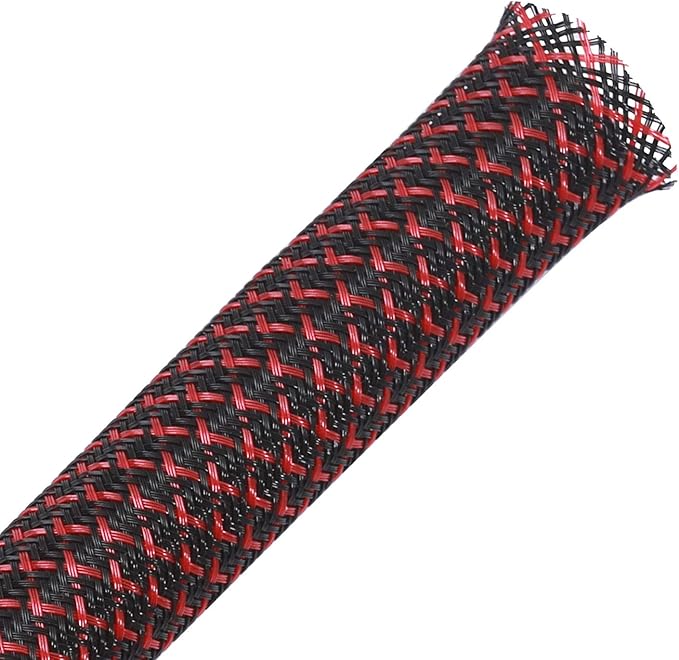 25ft - 1.25 inch PET Expandable Braided Sleeving – BlackRed – Alex Tech Braided by AlexTech