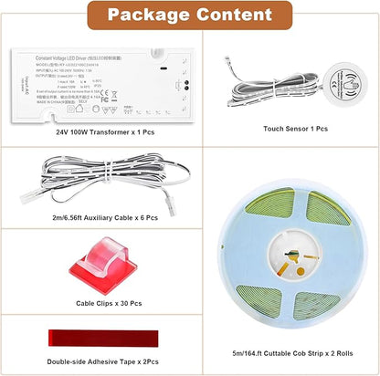CUBITOR Under Cabinet Led Light Strip kit, 2 Roll x 16.4ft Cuttable 3000K COB - Image 3