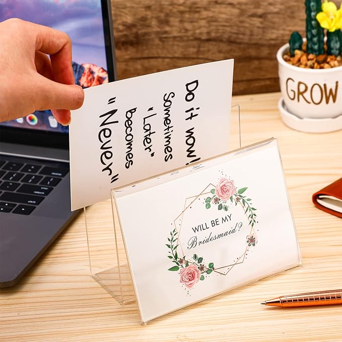Crtiin 6 Pcs Clear Acrylic Postcard Holder Business Card Holder Greeting Card - Image 4