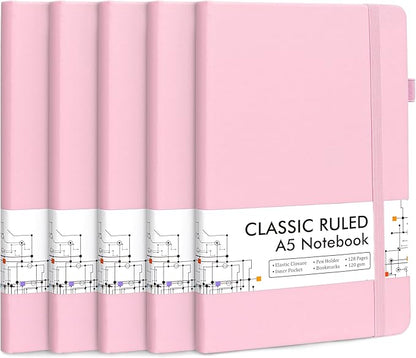 feela 5 Pack Notebooks Journals Bulk, Hardcover Notebook Classic Ruled Lined by feela