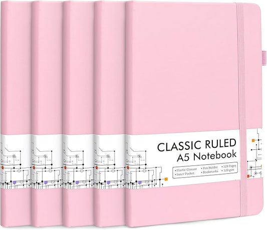 feela 5 Pack Notebooks Journals Bulk, Hardcover Notebook Classic Ruled Lined by feela