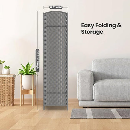 cocosica Paper Rope Room Divider, 4 Panel Wood Mesh Woven Design Screen - Image 7