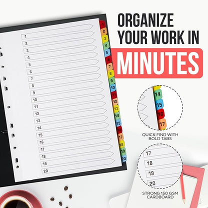 Binder Dividers with Tabs 1-20 Numbered – A4 | Dividers - Image 2