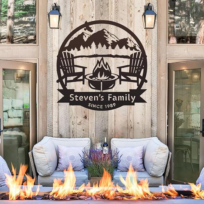 RealSteel Personalized Mountain Campfire Monogram Metal Sign – Custom Family - Image 2