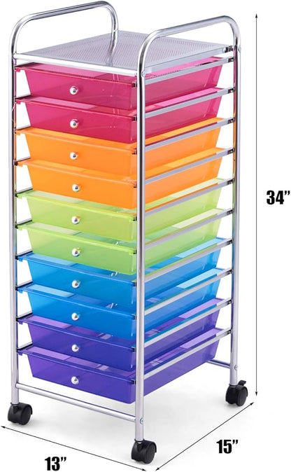 Giantex 10 Drawer Rolling Storage Cart Scrapbook Paper Office School Organizer - Image 3