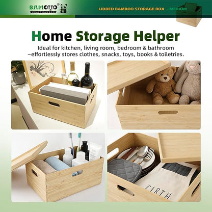 BAMOTTO Lidded Bamboo Storage Bins & Box/Cube/Basket, Home Kitchen and Office - Image 4