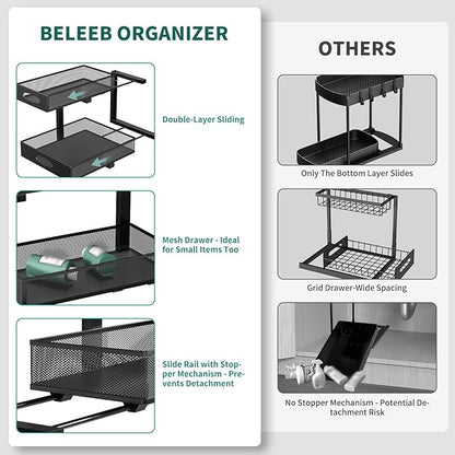 Beleeb Under Sink Organizer, Extra-Wide Upgrade, Height Adjustable Organization - Image 5