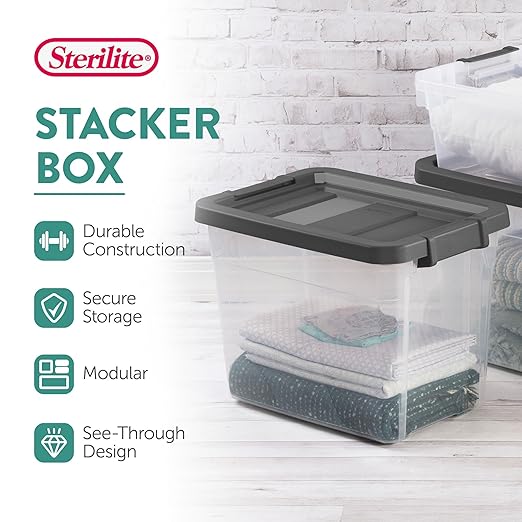 Sterilite 18-Pack Modular Stacker Box, Durable Clear Plastic Storage Bins - Image 2
